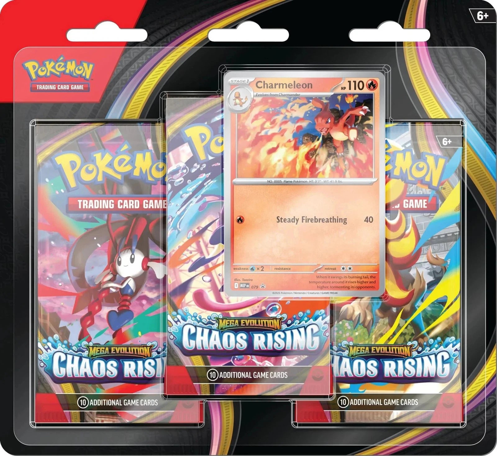Chaos Rising 3-pack Blister-Pokémon Cards Mega Evolution (English)